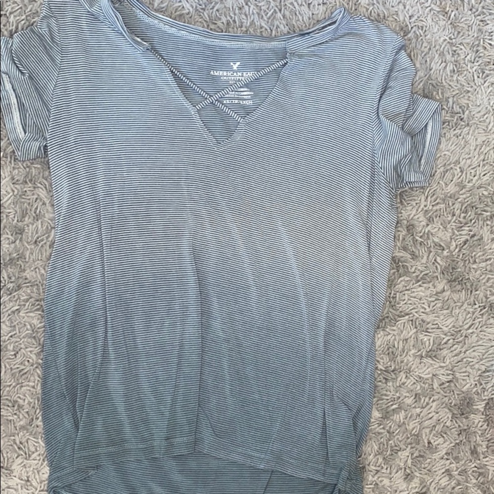 A striped short sleeve shirt